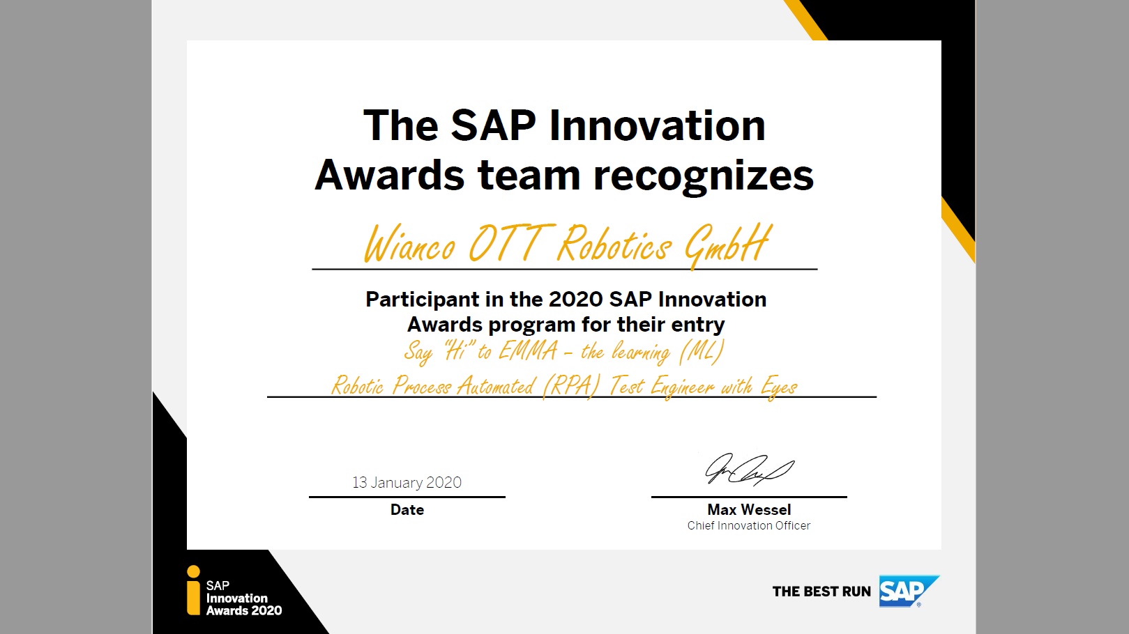 RPA-News Blog - EMMA RPA aus Darmstadt/Frankfurt beim SAP Innovation Award 2020